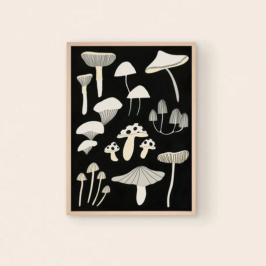 Black And White Mushroom Print - PABOOM