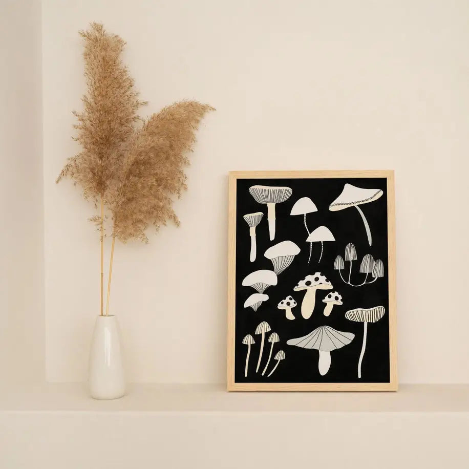 Black And White Mushroom Print - PABOOM
