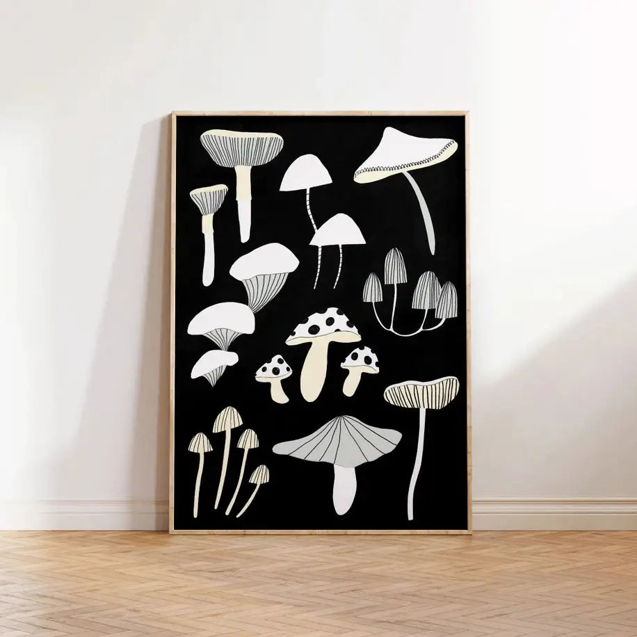 Black And White Mushroom Print - PABOOM