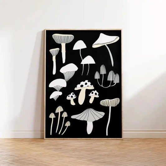 Black And White Mushroom Print - PABOOM