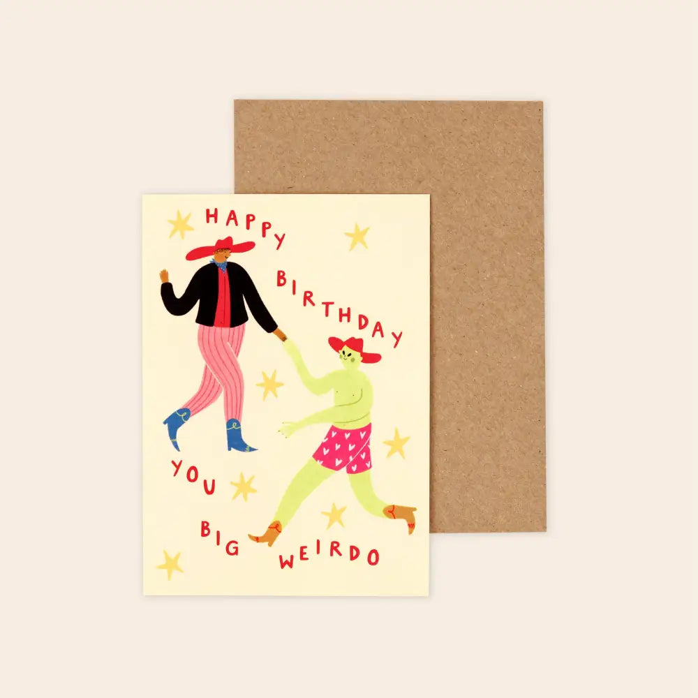 Little Black Cat Illustrated Goods - Big Weirdo Birthday Card | Funny With Alien And Cowboy