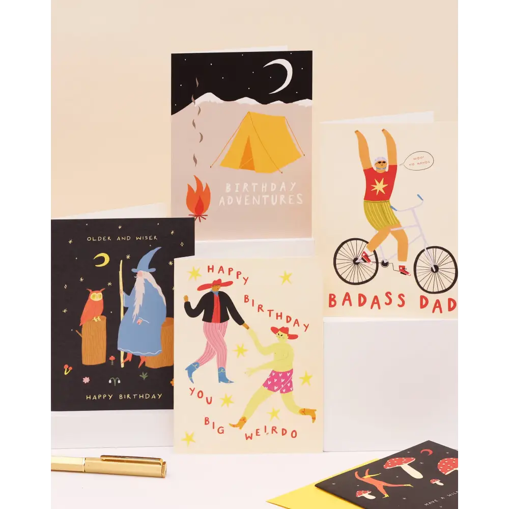 Little Black Cat Illustrated Goods - Big Weirdo Birthday Card | Funny With Alien And Cowboy