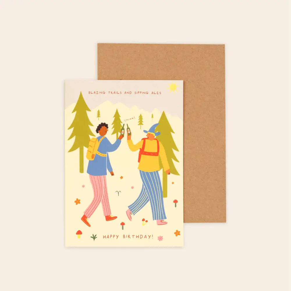 Little Black Cat Illustrated Goods - Blazing Trails Sipping Ales Birthday Card | Hiking