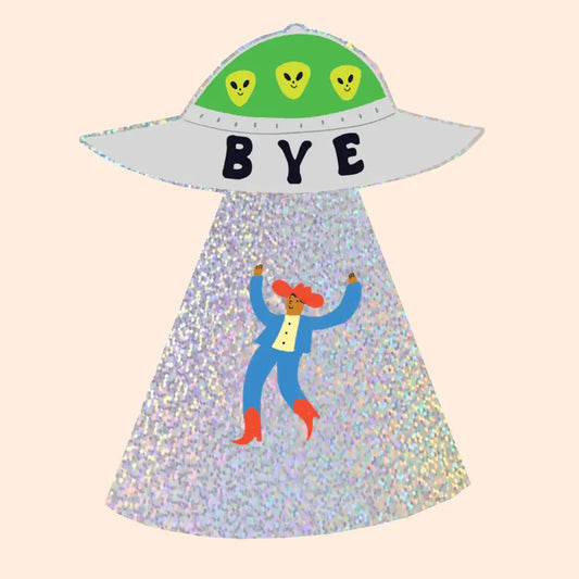 Little Black Cat Illustrated Goods - ’Bye’ Cowboy UFO Glitter Sticker | Die Cut Alien