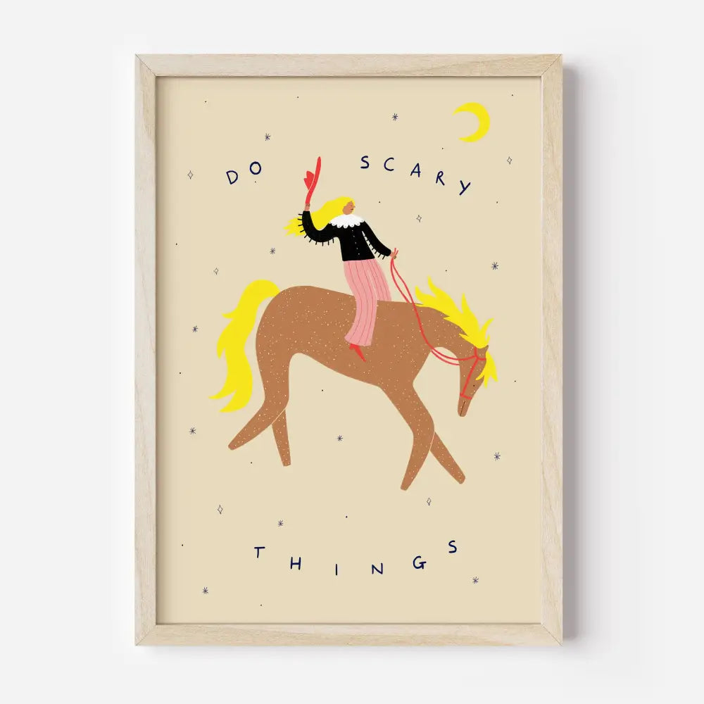 Little Black Cat Illustrated Goods - Do Scary Things Art Print | Cowgirl Wall | Horse A5