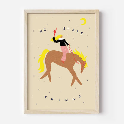 Little Black Cat Illustrated Goods - Do Scary Things Art Print | Cowgirl Wall | Horse A5