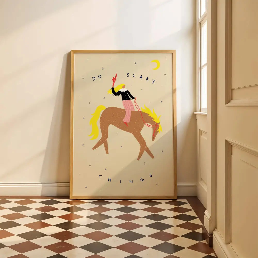 Little Black Cat Illustrated Goods - Do Scary Things Art Print | Cowgirl Wall | Horse A5