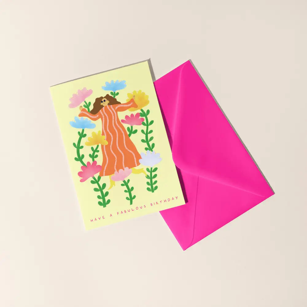 Little Black Cat Illustrated Goods - Fabulous Birthday Card | Contemporary Floral