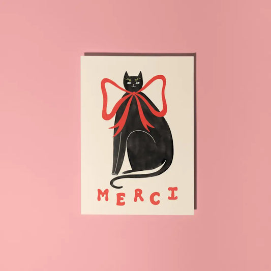Little Black Cat Illustrated Goods - Merci Thank You Card | French