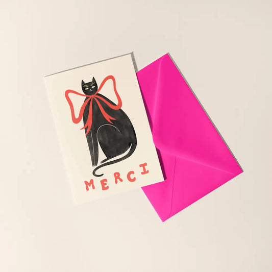 Little Black Cat Illustrated Goods - Merci Thank You Card | French
