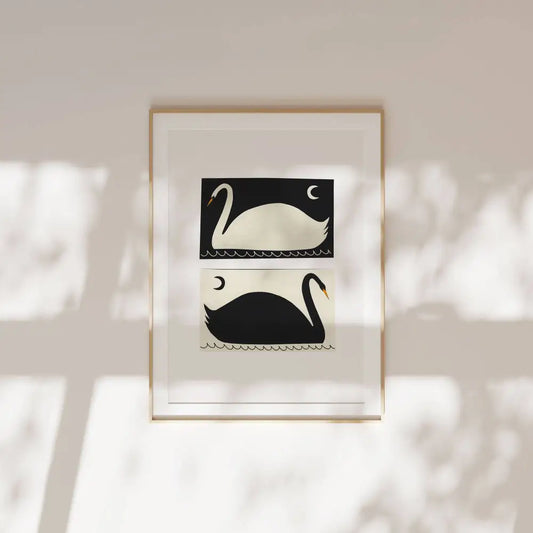 Little Black Cat Illustrated Goods - Negative / Positive Swans Art Print A4