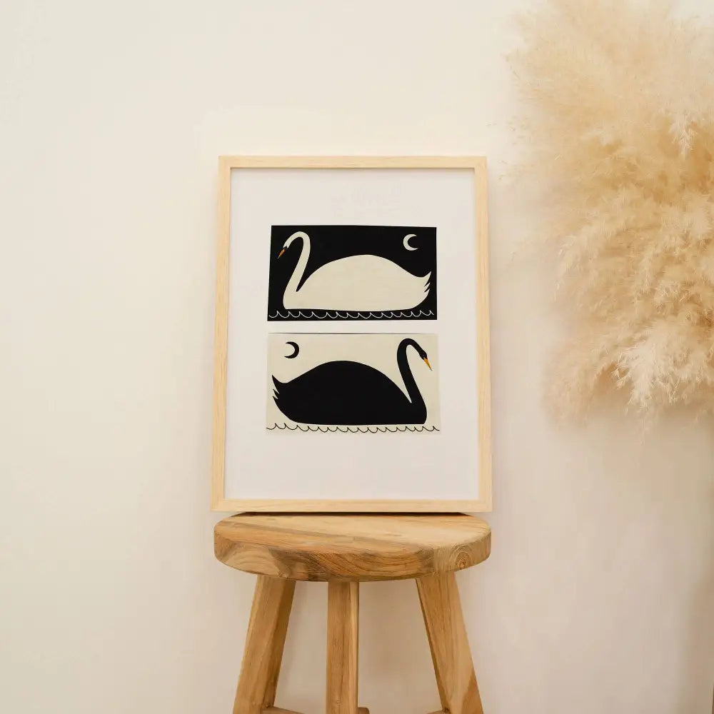 Little Black Cat Illustrated Goods - Negative / Positive Swans Art Print