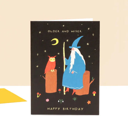 Little Black Cat Illustrated Goods - Older and Wiser Birthday Card | Wizard | Men’s