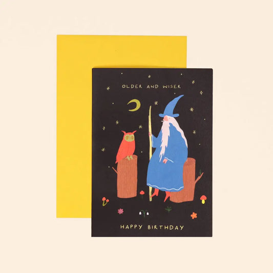 Little Black Cat Illustrated Goods - Older and Wiser Birthday Card | Wizard | Men’s