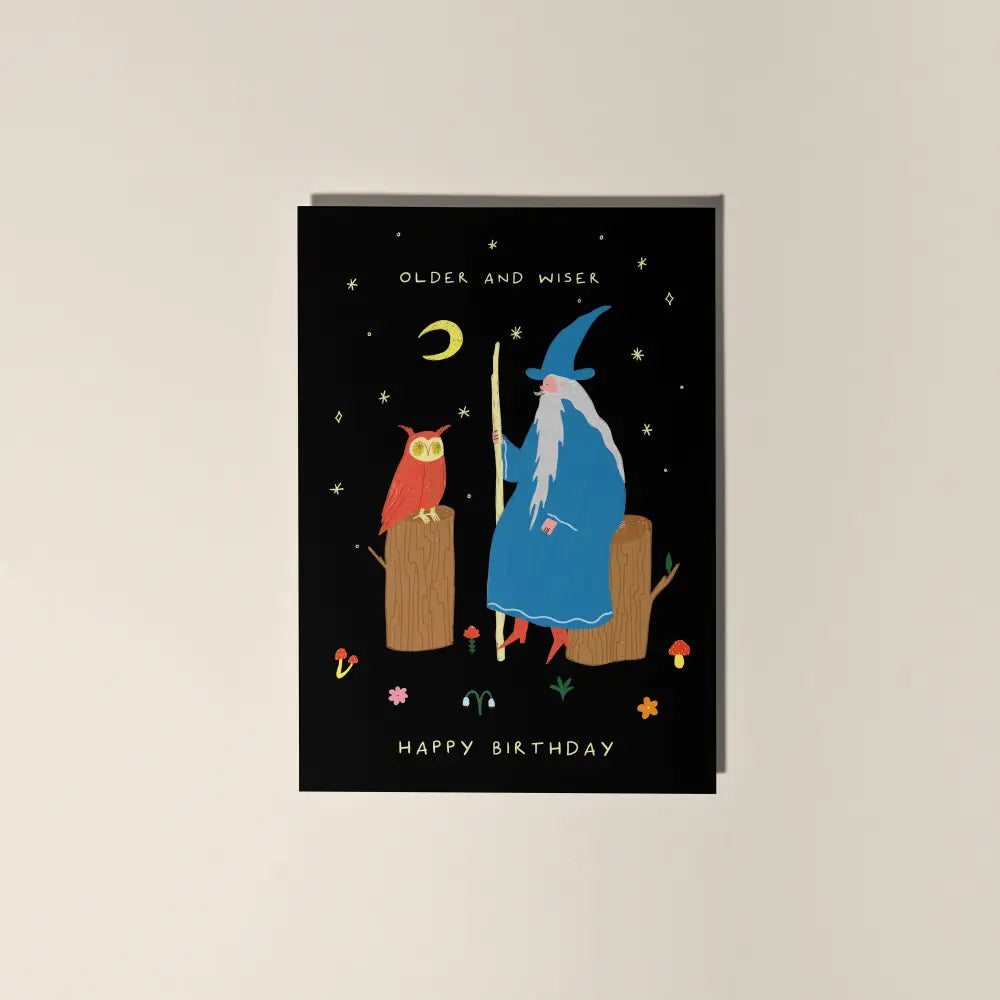 Little Black Cat Illustrated Goods - Older and Wiser Birthday Card | Wizard | Men’s