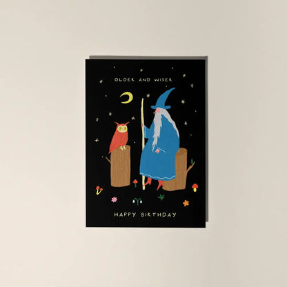 Little Black Cat Illustrated Goods - Older and Wiser Birthday Card | Wizard | Men’s