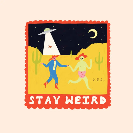 Little Black Cat Illustrated Goods - Stay Weird Sticker | Alien UFO Vinyl | Cowboy