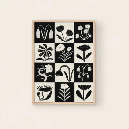 Black + White Flowers Print - PABOOM