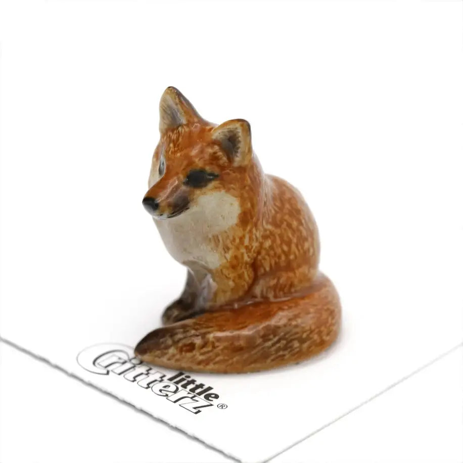 Brush Red Fox Sitting Porcelain Miniature - PABOOM