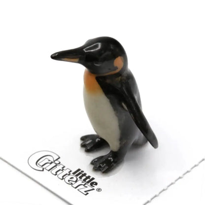 Little Critterz Stanley King Penguin Porcelain Miniature black white orange penguin figurine