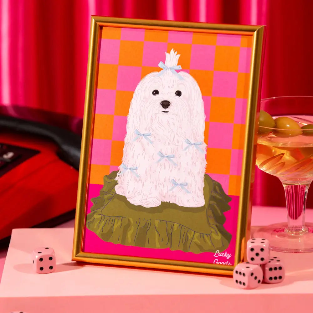 Lucky Goods Paper - Dog with Bows on a Silk Pillow Portrait Print 8’’ x 10’’