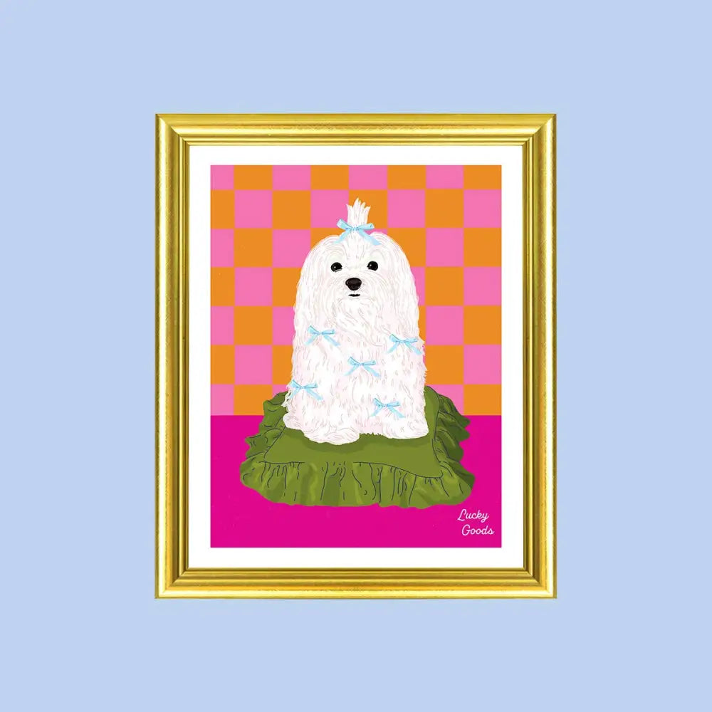 Lucky Goods Paper - Dog with Bows on a Silk Pillow Portrait Print 8’’ x 10’’