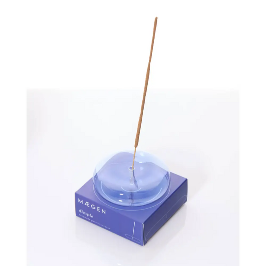 Dimple Hand Blown Glass Incense Holder - Blue