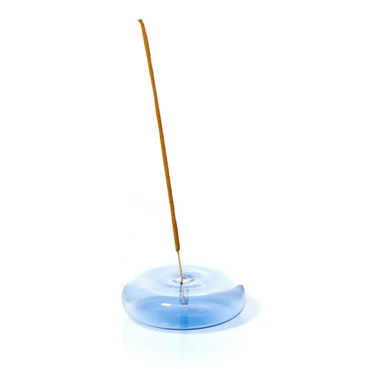 Dimple Hand Blown Glass Incense Holder - Blue
