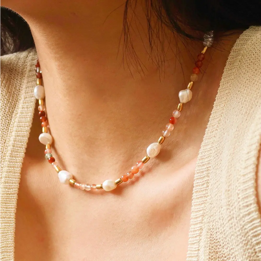 18K Rose Pearl and Bead Necklace - PABOOM
