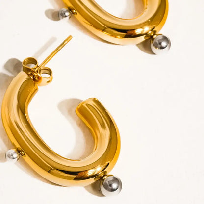 Alsace  2 Tone C Hoop Earrings - PABOOM
