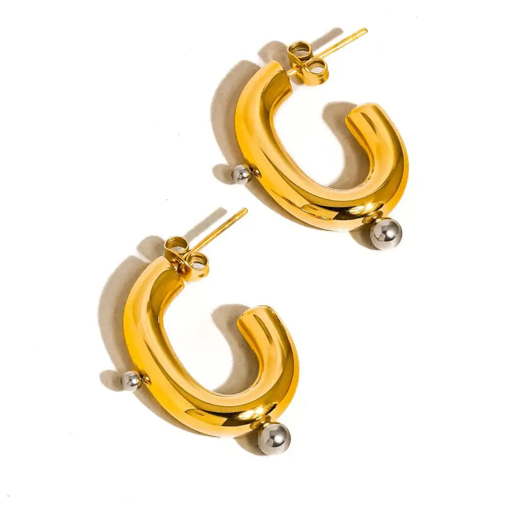 Alsace  2 Tone C Hoop Earrings - PABOOM