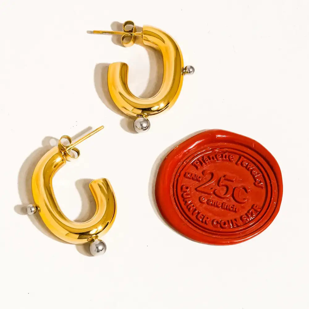 Alsace  2 Tone C Hoop Earrings - PABOOM