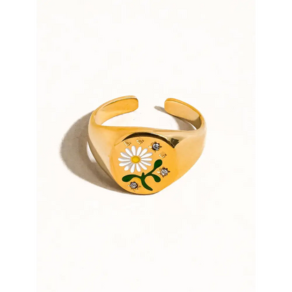 Maiq Accessories - Beila Daisy Adjustable Ring Yellow Gold