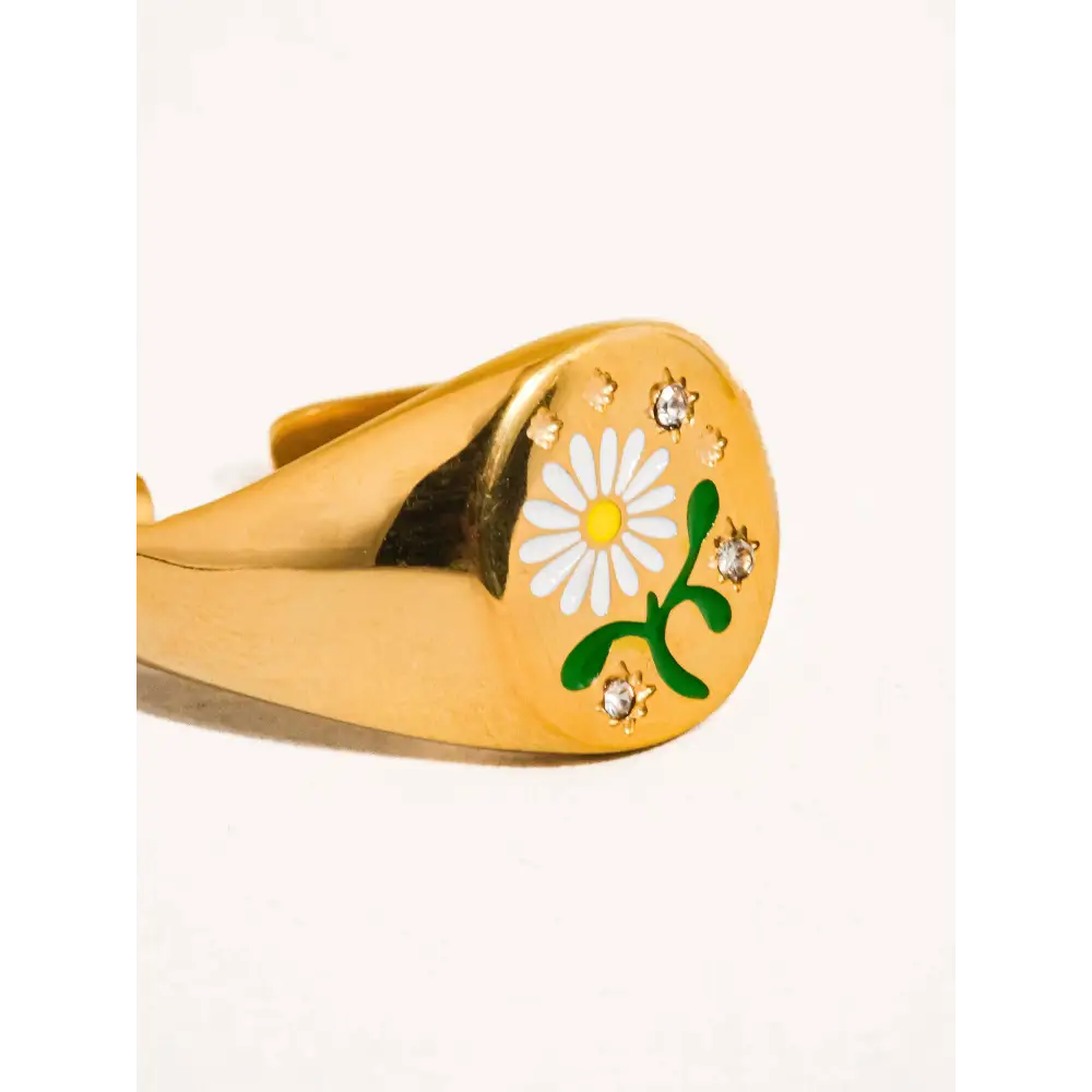 Maiq Accessories - Beila Daisy Adjustable Ring Yellow Gold
