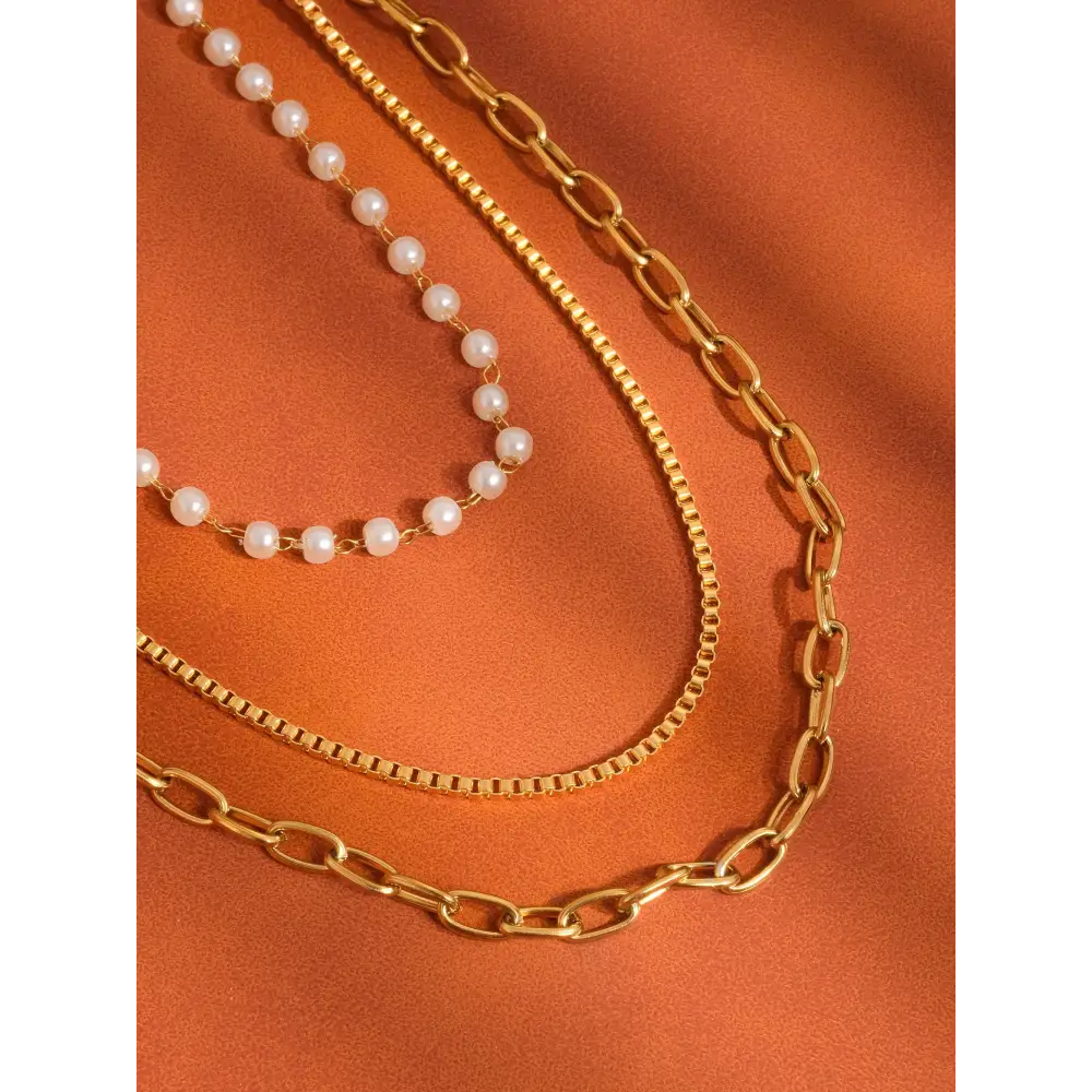Cadeaux 18K Gold Non-Tarnish Stacked Pearl Chain Necklace - PABOOM