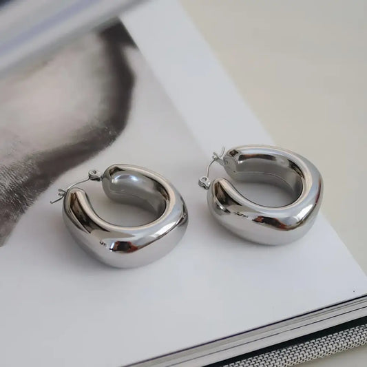 Hunter Silver Classic U Hoop Earrings - PABOOM