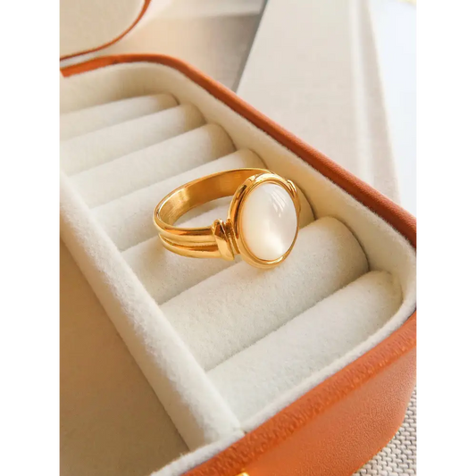 Jade Non-Tarnish Classic Shell Stone Ring - PABOOM