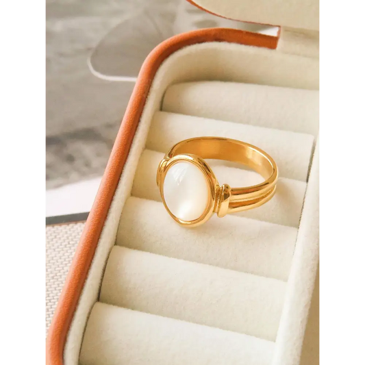 Jade Non-Tarnish Classic Shell Stone Ring - PABOOM