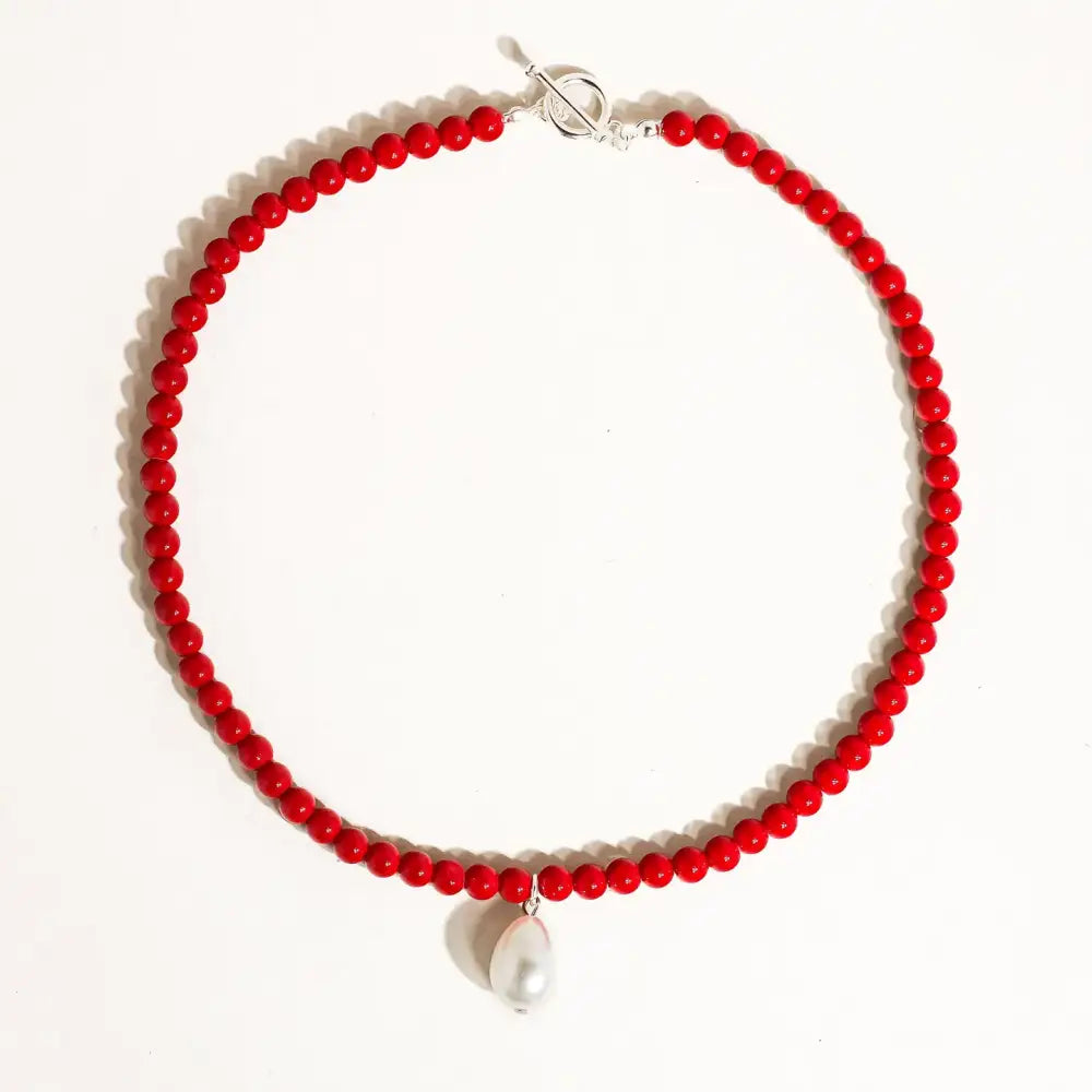Joyeux Red Beaded Pearl Necklace - PABOOM