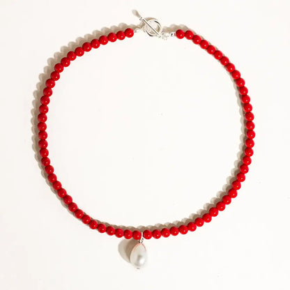 Joyeux Red Beaded Pearl Necklace - PABOOM