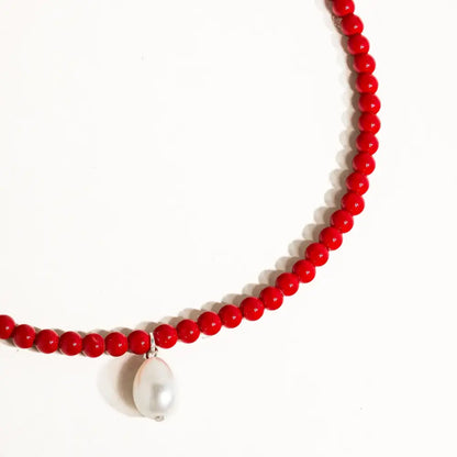 Joyeux Red Beaded Pearl Necklace - PABOOM