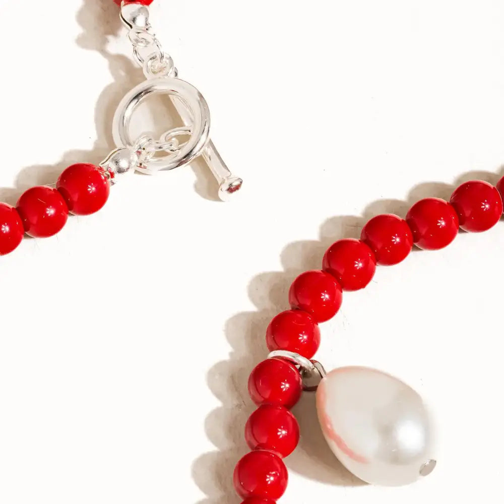Joyeux Red Beaded Pearl Necklace - PABOOM