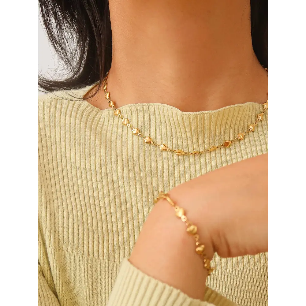 Madeleine Non-Tarnish Petite Heart Chain Bracelet & Necklace - PABOOM