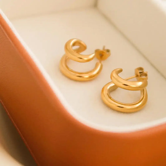 Madison Gold Double C Hoop Earrings - PABOOM