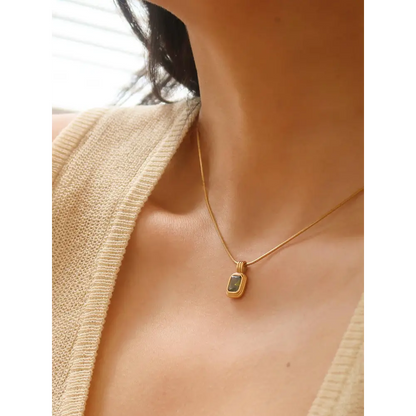 Maeve 18K Non-Tarnish Green Square Stone Pendant - PABOOM