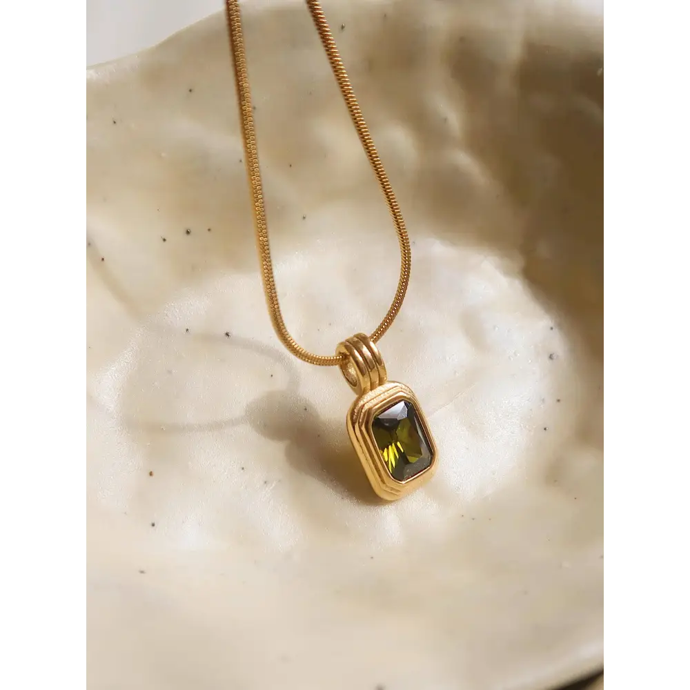 Maeve 18K Non-Tarnish Green Square Stone Pendant - PABOOM