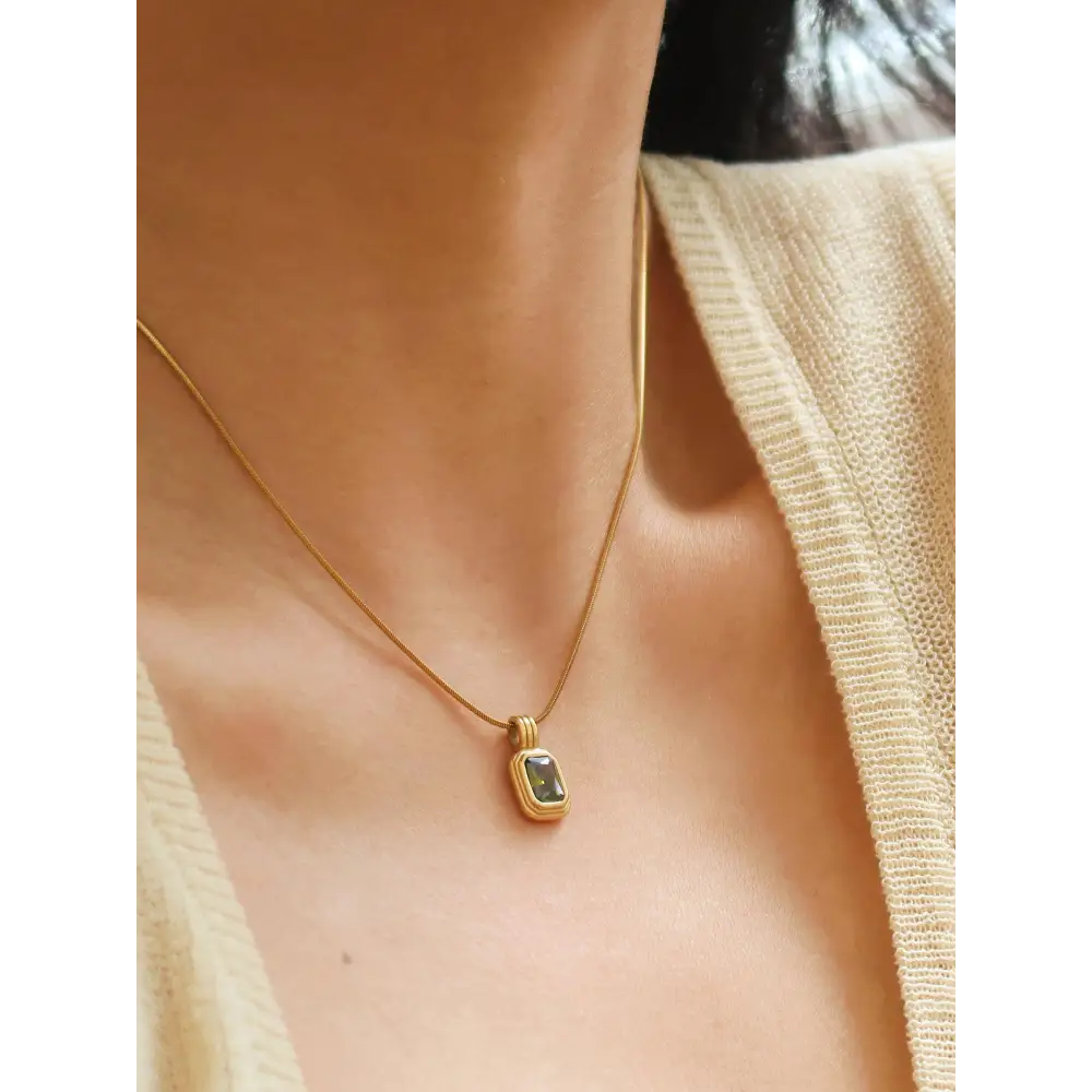 Maeve 18K Non-Tarnish Green Square Stone Pendant - PABOOM