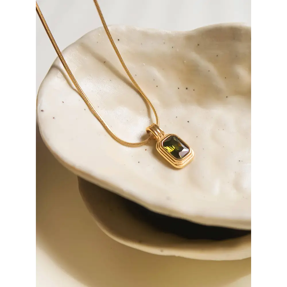 Maeve 18K Non-Tarnish Green Square Stone Pendant - PABOOM