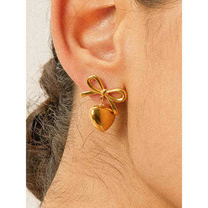 Melody 18K Non-Tarnish Dainty Bow Heart Earring - PABOOM