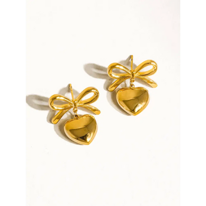 Melody 18K Non-Tarnish Dainty Bow Heart Earring - PABOOM